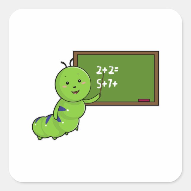 Caterpillar as Teacher with Blackboard Square Sticker (Front)