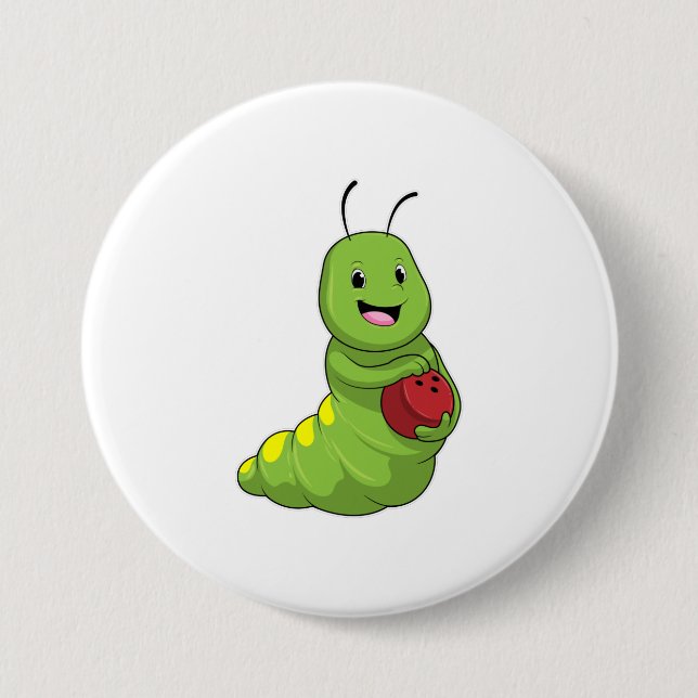 Caterpillar at Bowling with Bowling ball 3 Inch Round Button (Front)