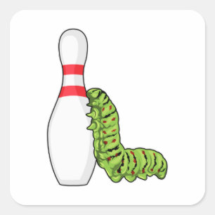 Caterpillar at Bowling with Bowling pin Square Sticker