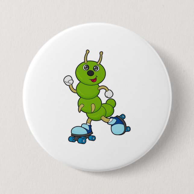 Caterpillar at Inline skating with Roller skates 3 Inch Round Button (Front)