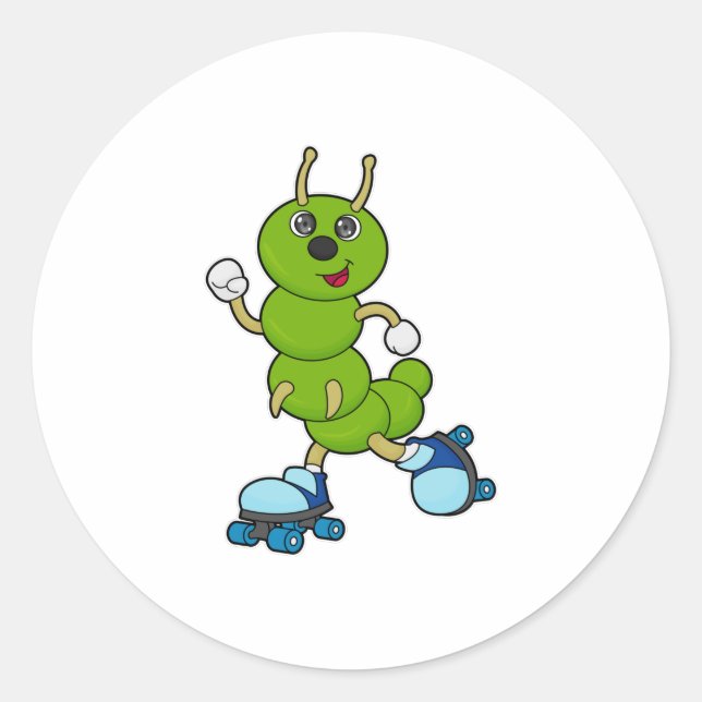 Caterpillar at Inline skating with Roller skates Classic Round Sticker (Front)