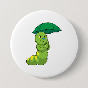 Caterpillar at Raining with Umbrella 3 Inch Round Button