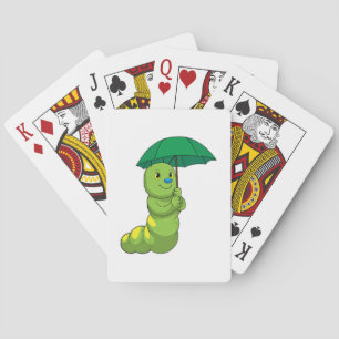 Caterpillar at Raining with Umbrella Playing Cards
