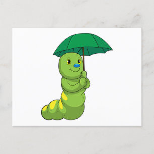 Caterpillar at Raining with Umbrella Postcard
