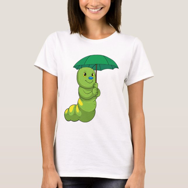 Caterpillar at Raining with Umbrella T-Shirt (Front)