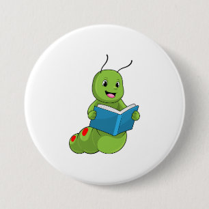 Caterpillar at Reading with Book 3 Inch Round Button