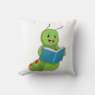 Caterpillar at Reading with Book Throw Pillow