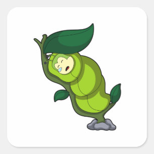 Caterpillar at Sleeping with Leaf Square Sticker