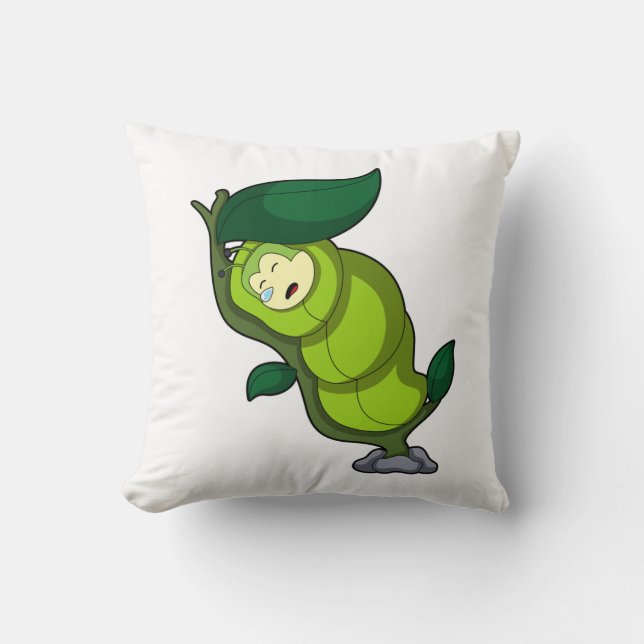 Caterpillar at Sleeping with Leaf Throw Pillow (Front)