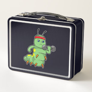 Caterpillar at Strength training with Dumbbell Metal Lunch Box