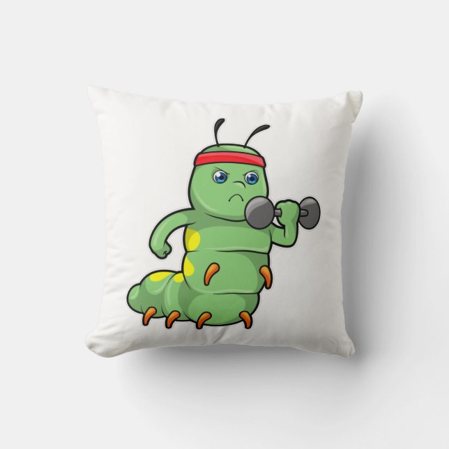 Caterpillar at Strength training with Dumbbell Throw Pillow (Front)