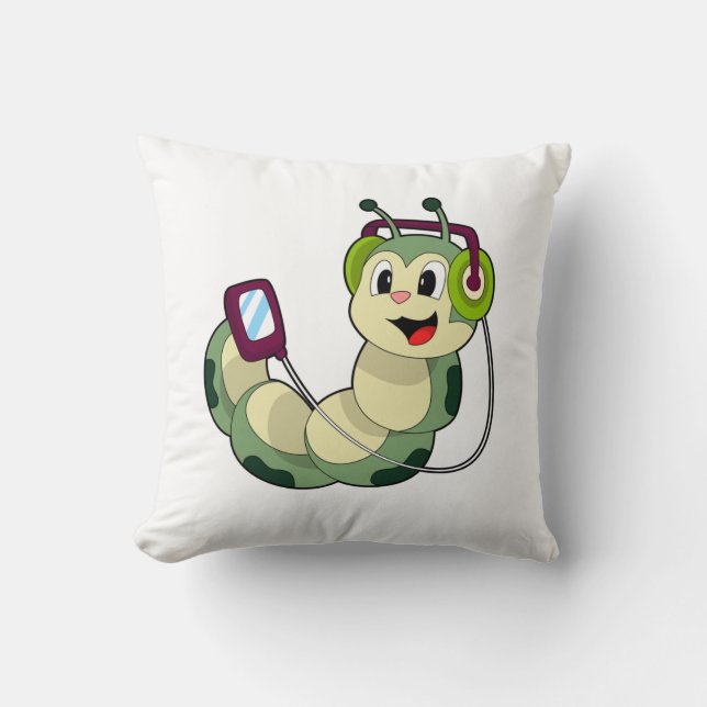 Caterpillar Headphone Music Throw Pillow (Front)