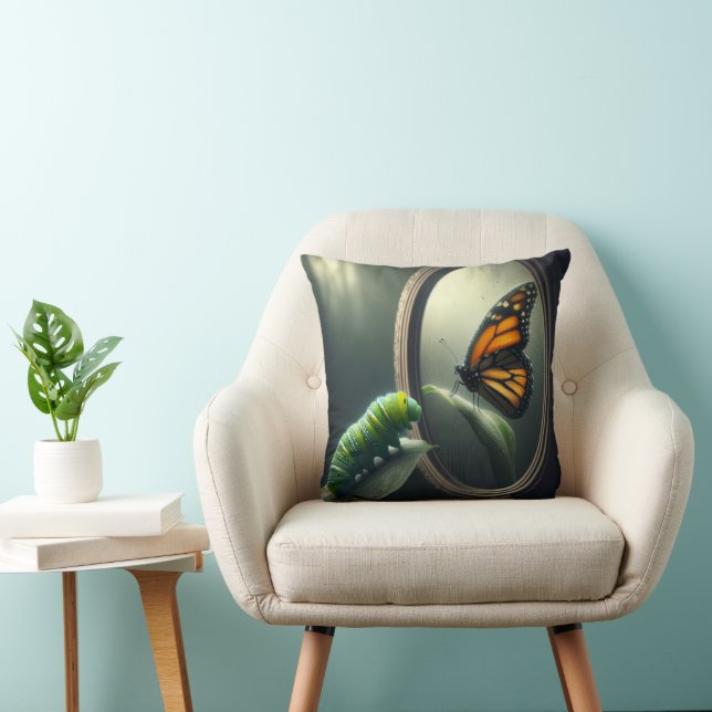 Caterpillar Looking In A Mirror Throw Pillow (Chair)