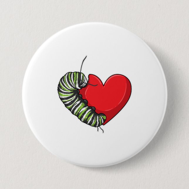 Caterpillar Love Heart 3 Inch Round Button (Front)