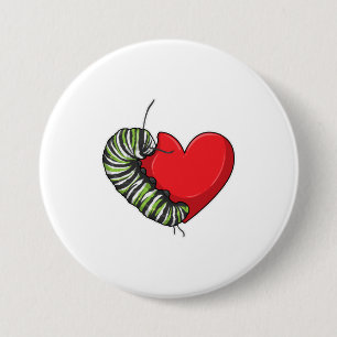 Caterpillar Love Heart 3 Inch Round Button