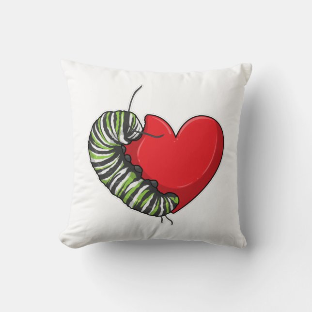 Caterpillar Love Heart Throw Pillow (Front)
