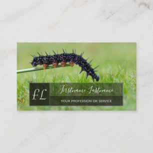 Caterpillar nature lover grey rectangle monogram business card