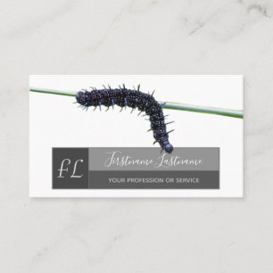 Caterpillar nature lover grey rectangle monogram business card