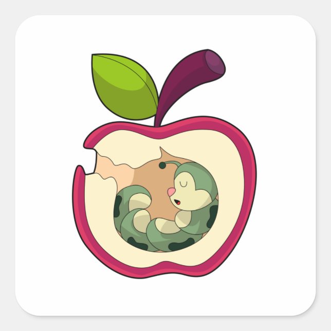 Caterpillar Sleeping Apple Square Sticker (Front)