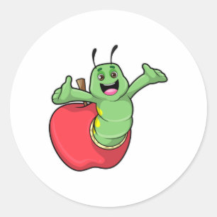 Caterpillar with Apple Classic Round Sticker