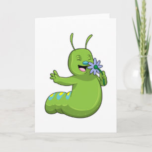 Caterpillar with Flower Daisy Card