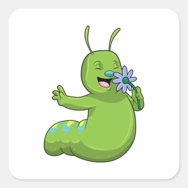 Caterpillar with Flower Daisy Square Sticker (Front)