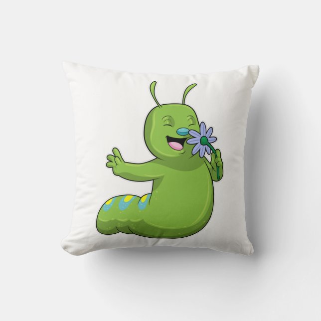 Caterpillar with Flower Daisy Throw Pillow (Front)