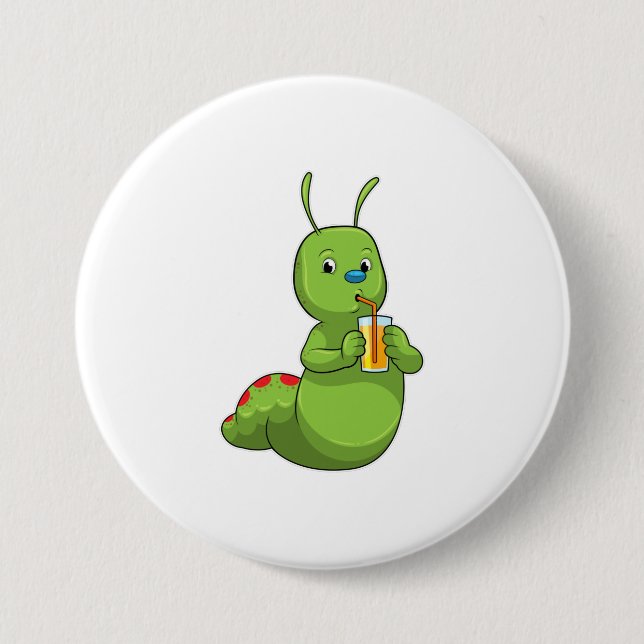 Caterpillar with Glass of Orange juice 3 Inch Round Button (Front)