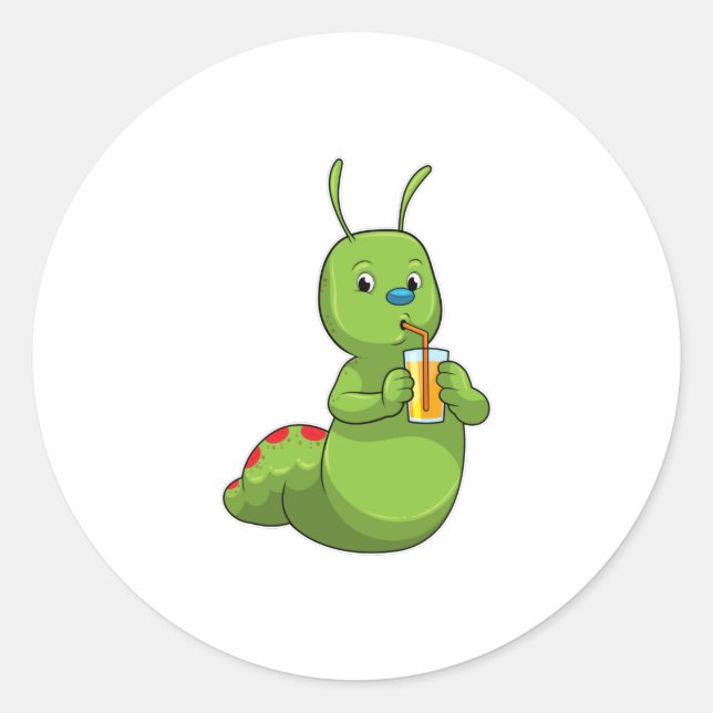 Caterpillar with Glass of Orange juice Classic Round Sticker (Front)