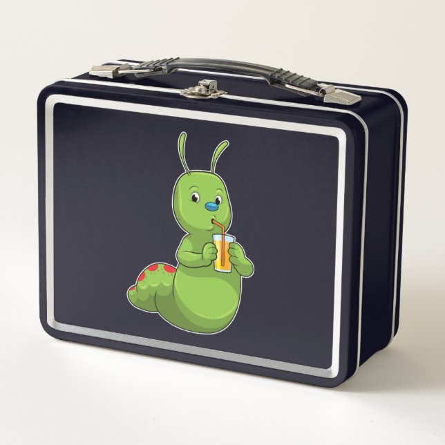 Caterpillar with Glass of Orange juice Metal Lunch Box (Front)