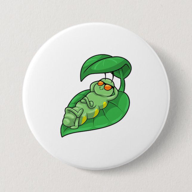 Caterpillar with Leaf 3 Inch Round Button (Front)