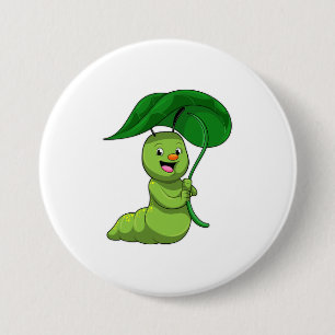 Caterpillar with Leaf as Parasol 3 Inch Round Button