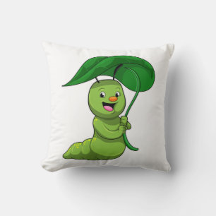 Caterpillar with Leaf as Parasol Throw Pillow