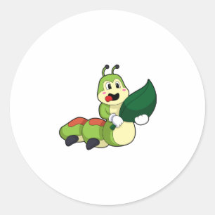 Caterpillar with Leaf Classic Round Sticker