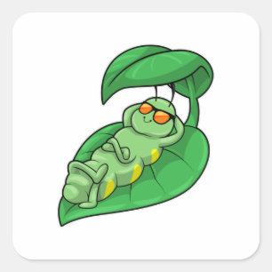 Caterpillar with Leaf Square Sticker