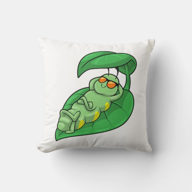 Caterpillar with Leaf Throw Pillow (Front)