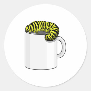 Caterpillar with Mug Classic Round Sticker