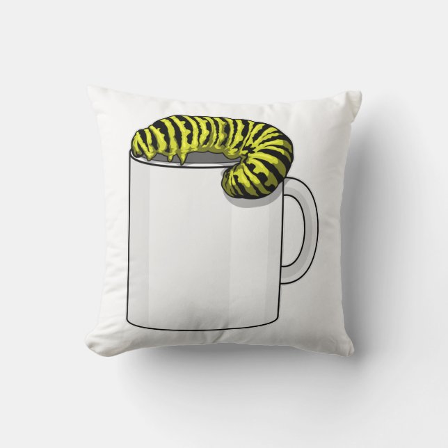 Caterpillar with Mug Throw Pillow (Front)
