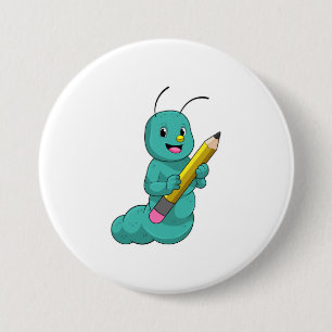 Caterpillar with Pencil 3 Inch Round Button