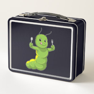 Caterpillar with Spoon & Fork Metal Lunch Box
