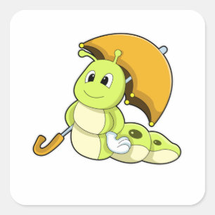 Caterpillar with Umbrella Square Sticker
