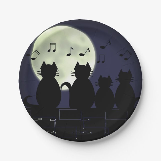 caterwauling ,Cats in the moonlight. Paper Plate (Front)