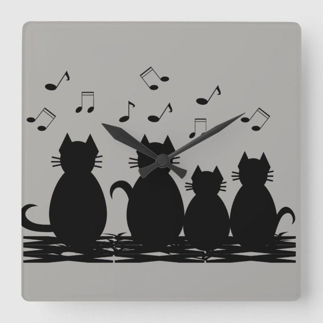 caterwauling square wall clock (Front)