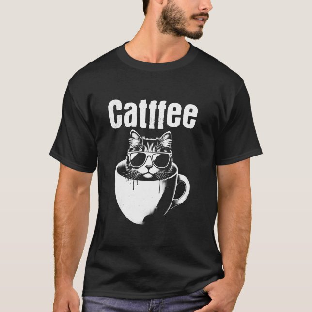 Catfee - Funny Cat Coffee Pun Caffeine Cat Lover T-Shirt (Front)