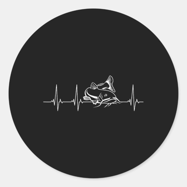 Catfish Fishing Heartbeat  Classic Round Sticker (Front)