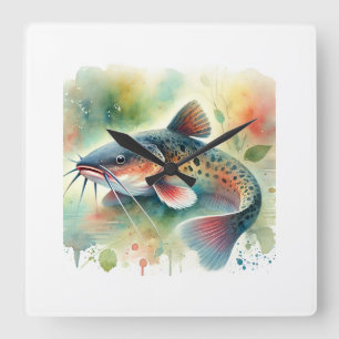 Catfish in Watercolor Art 170724AREF129 - Watercol Square Wall Clock