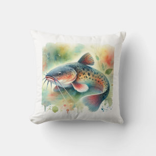 Catfish in Watercolor Art 170724AREF129 - Watercol Throw Pillow