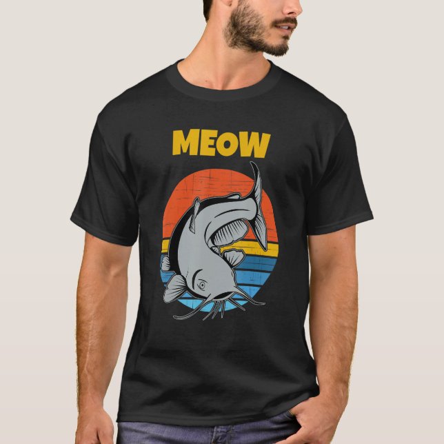 Catfishing Retro Sunset  Meow Catfish T-Shirt (Front)