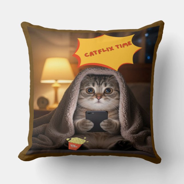 Catflix Time Cute Cat Lance Oreiller pour enfants  (Recto)