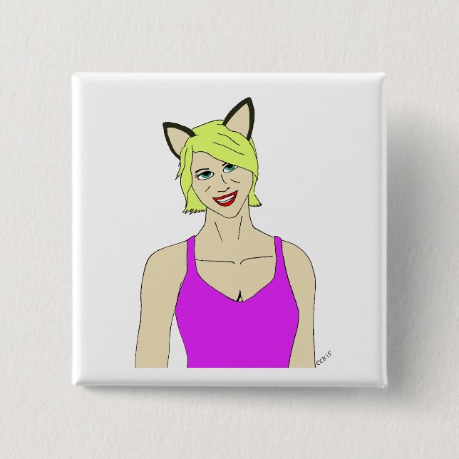 catgirl 2 inch square button (Front)
